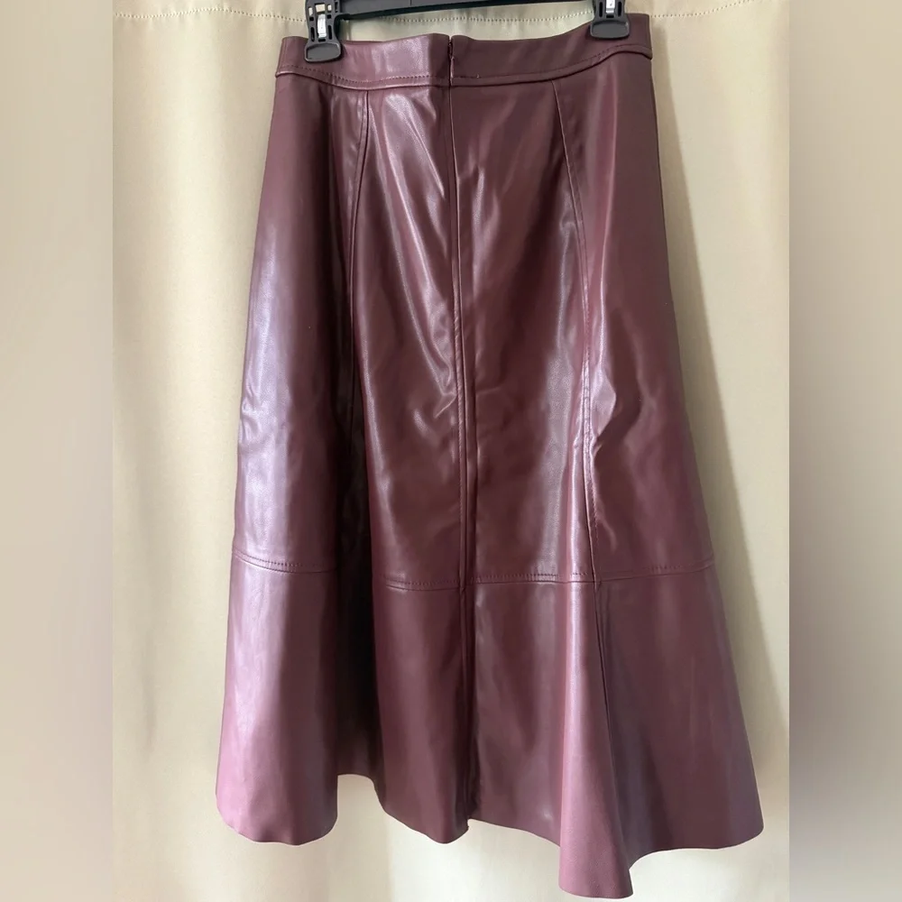 Burgundy A-Line Midi Faux Leather Skirt, Banana Republic (size 8) - Picture 4 of 6